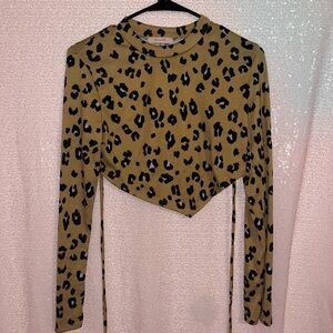 Tan Asymmetrical Blouse with Leopard Print